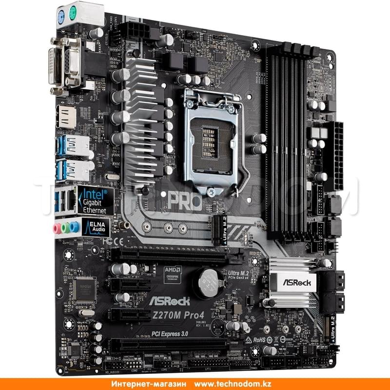 Материнская плата ASRock Z270M PRO4 LGA1151 4DDR4 PCI-E 2x16 2x1 (HDMI+DVI-D+VGA) mATX - фото #1