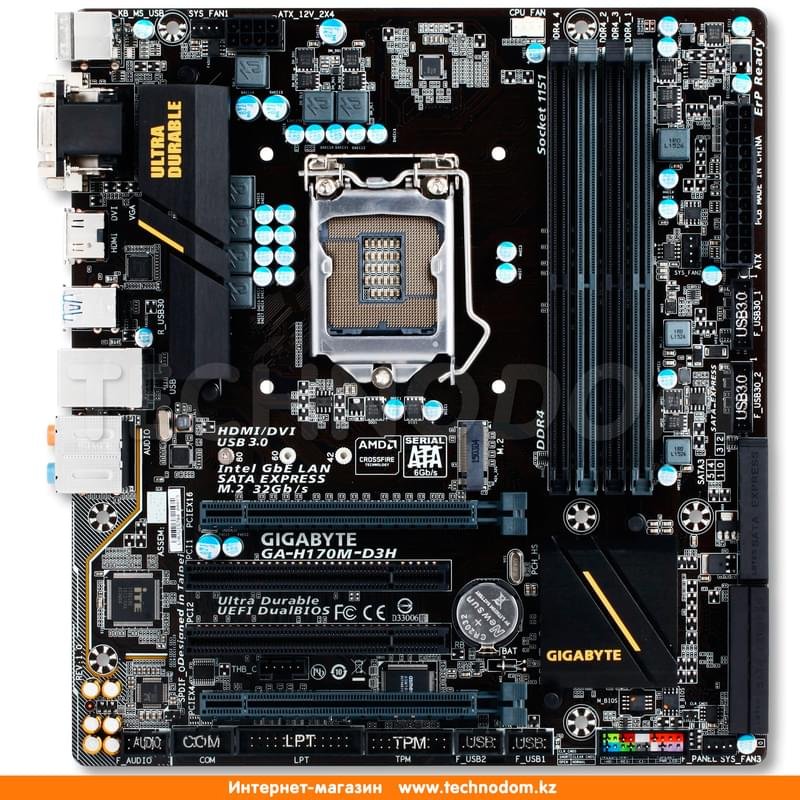 Материнская плата Gigabyte GA-H170M-D3H LGA1151 4DDR4 PCI-E 2x16 (HDMI+DVI-D+VGA) mATX - фото #0