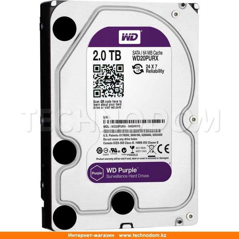 Внутренний HDD 3.5" 2TB Western Digital Purple WD20PURX SATA-III (WD20PURX) - фото #1