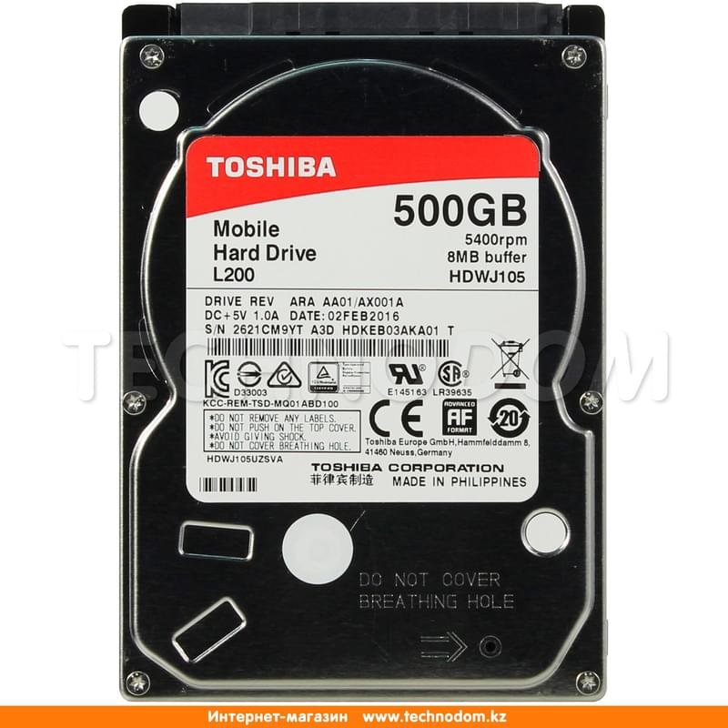 Внутренний HDD 2.5" 9.5мм 500GB Toshiba L200 SATA-II (HDWJ105UZSVA) - фото #0
