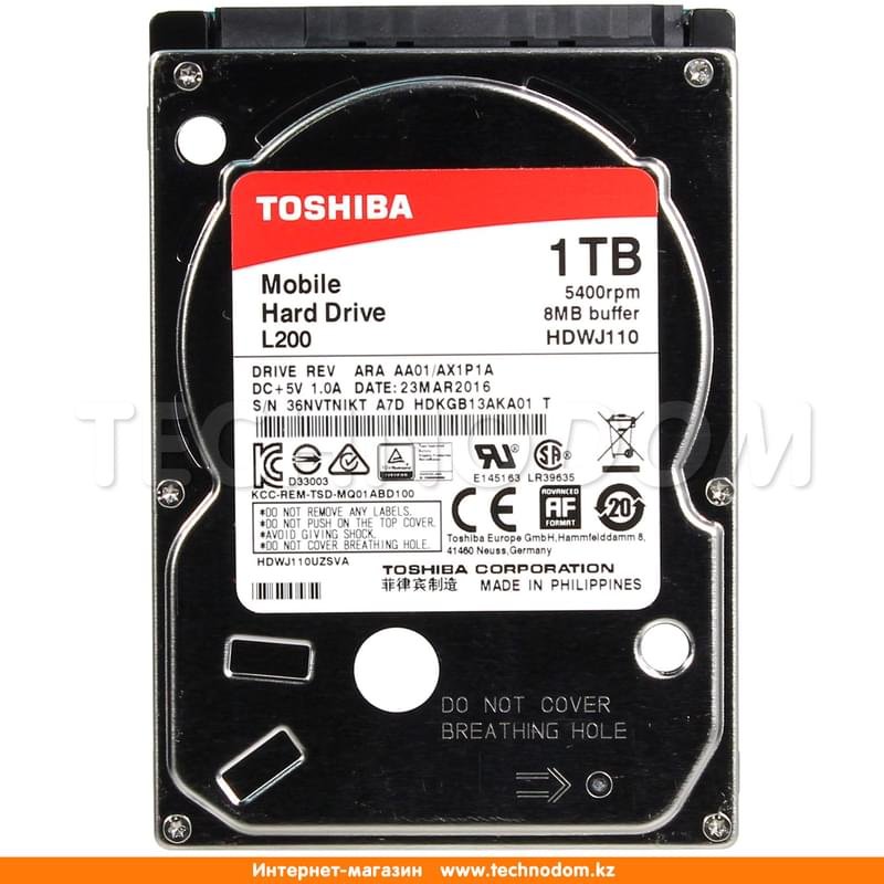 Внутренний HDD 2.5" 9.5мм 1TB Toshiba L200 SATA-II (HDWJ110EZSTA) - фото #0