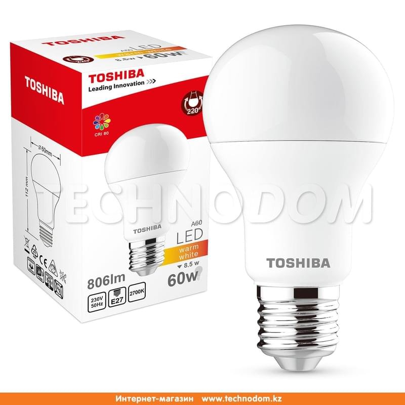 Светодиодная лампа Toshiba A60 8,5W (60W) 2700K 807lm E27 ND Тёплый - фото #1
