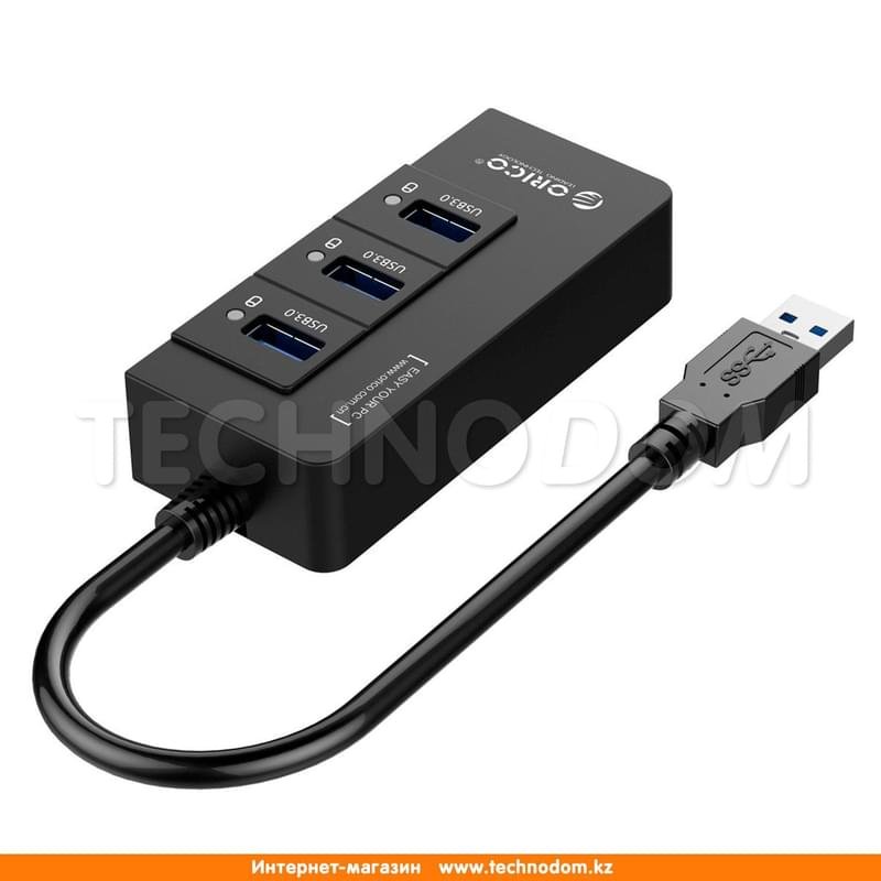 Концентратор USB, 3*USB 3.0 с конвертером Gigabit Ethernet, ORICO, Black (HR01-U3-V1-BK-PRO) - фото #0