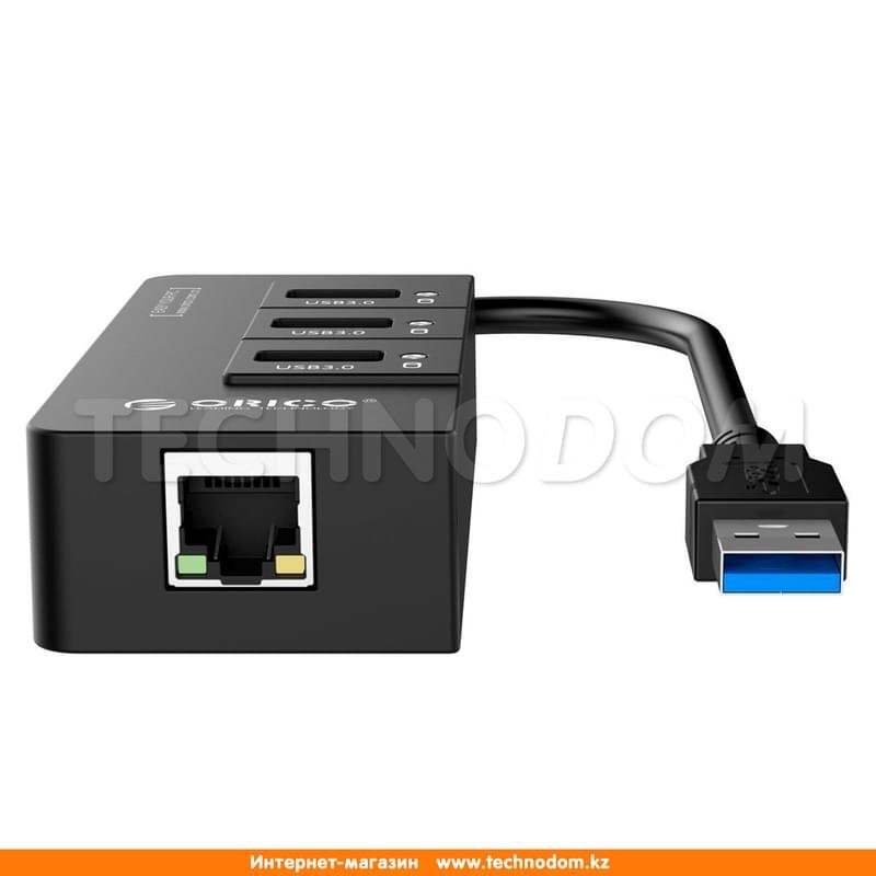 Концентратор USB, 3*USB 3.0 с конвертером Gigabit Ethernet, ORICO, Black (HR01-U3-V1-BK-PRO) - фото #3