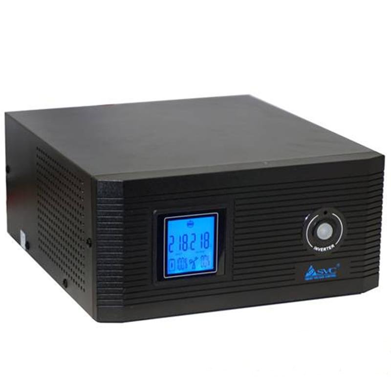 Инвертор SVC, 800VA/640W, AVR:145-270В,Клем.К,2вых,LCD,Чистая синусоида,1,5м Black (DI-800-F-LCD) - фото #0