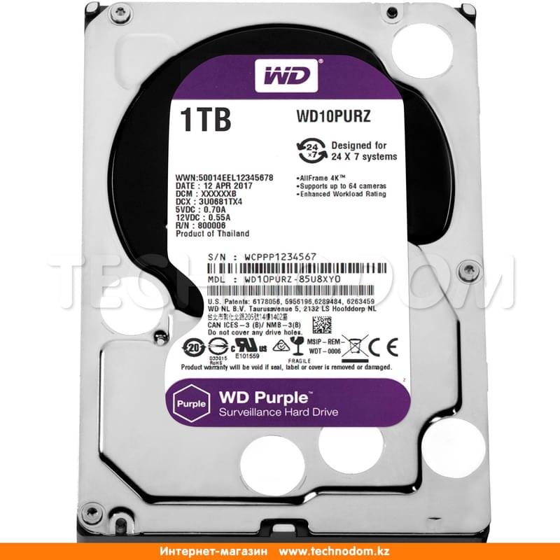 Внутренний HDD 3.5" 1TB Western Digital Purple WD10PURZ SATA-III (WD10PURZ) - фото #0