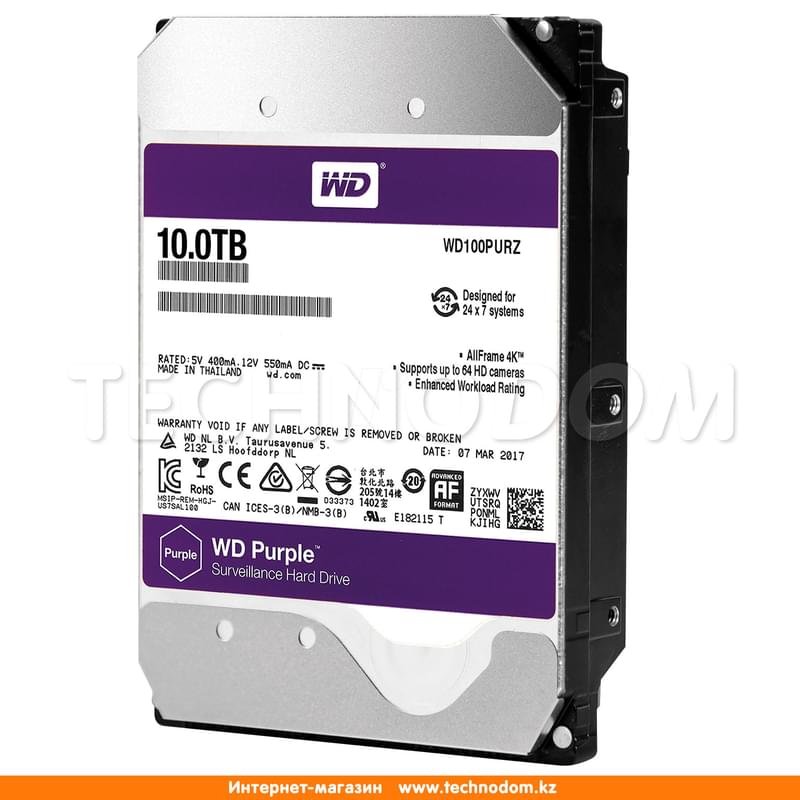 Внутренний HDD 3.5" 10TB Western Digital Purple WD100PURZ SATA-III (WD100PURZ) - фото #0