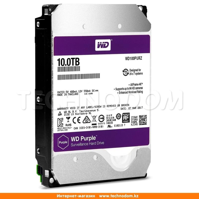 Внутренний HDD 3.5" 10TB Western Digital Purple WD100PURZ SATA-III (WD100PURZ) - фото #1
