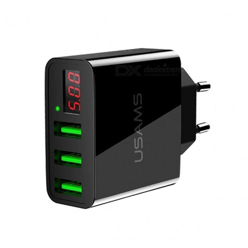 Сетевое зарядное устройство 3*USB, 3A, USAMS, Черный (US-CC035/BK) - фото #0