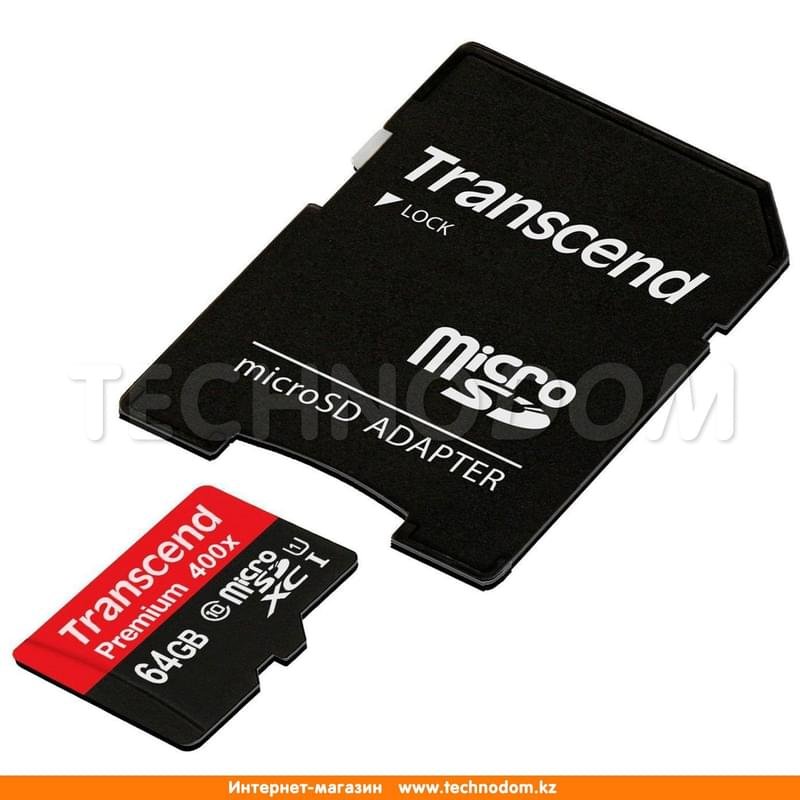 Карта памяти MicroSD 64GB Transcend UHS-I 60MB/s, Class 10 + SD Adapter (TS64GUSDU1) - фото #1