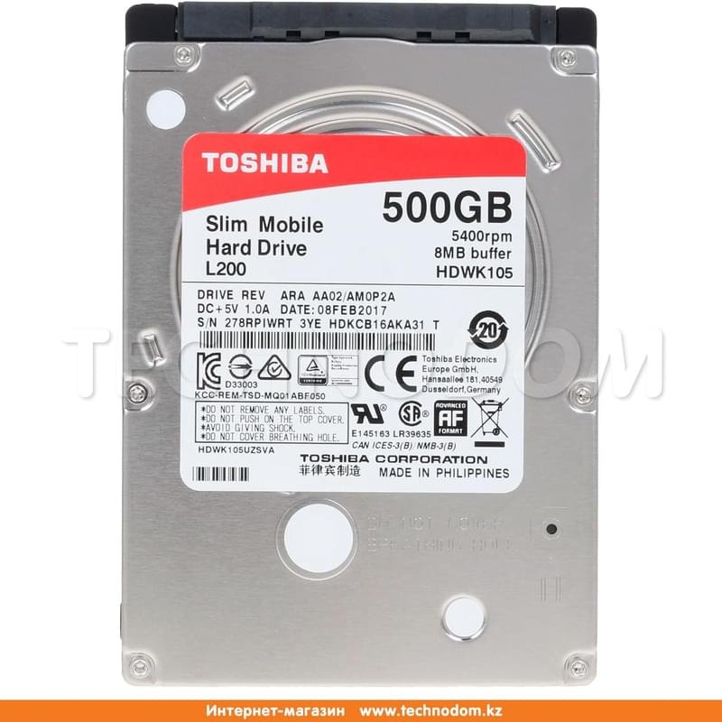 Внутренний HDD 2.5" 7мм 500GB Toshiba L200 SATA-II (HDWK105EZSTA) - фото #2