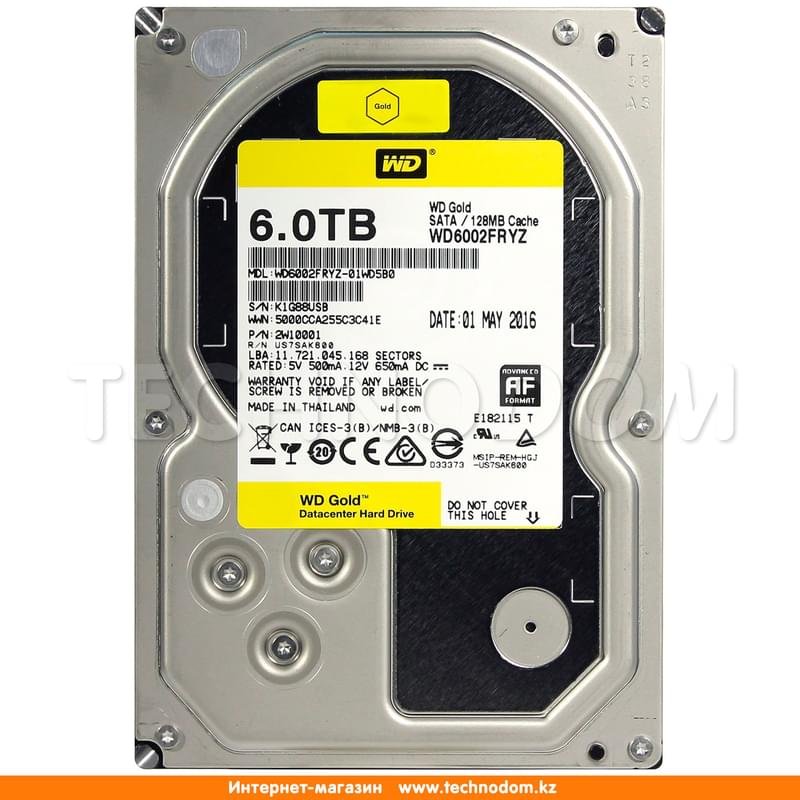 Внутренний HDD 3.5" 6TB Western Digital GOLD WD6002FRYZ SATA-III (WD6002FRYZ) - фото #0