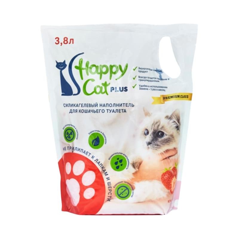 Наполнитель Happy Cat Plus для кошачьего туалета Гигиенический силикагелевый клубника 3.8 л - фото #0