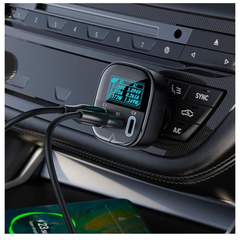 Автомобильное зарядное устройство ACEFAST, 2*USB C+A, 101W, OLED smart display, metal (B5 101W - ACE - фото #3