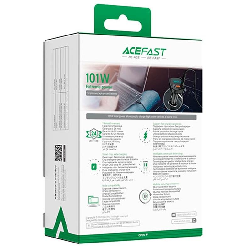 Автомобильное зарядное устройство ACEFAST, 2*USB C+A, 101W, OLED smart display, metal (B5 101W - ACE - фото #6