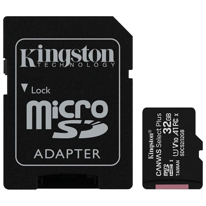 Карта Памяти MicroSDHC 32GB Kingston Canvas Select Plus UHSI V10 A1 TLC + SD Adapter (SDCS2/32GB) - фото #0