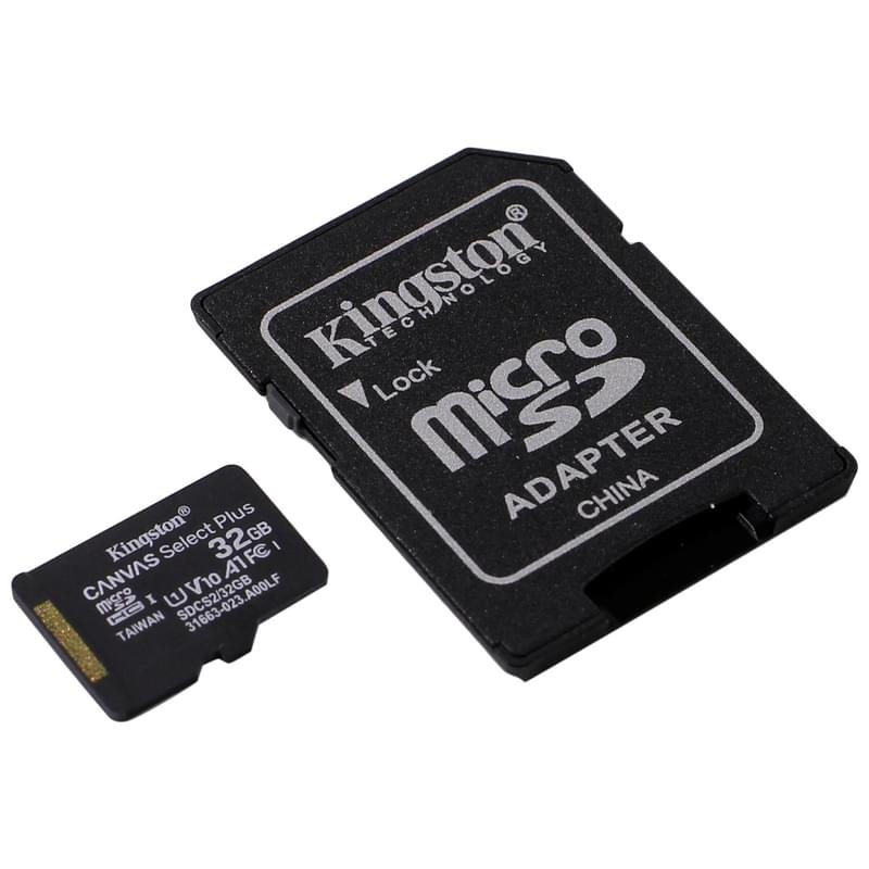 Карта Памяти MicroSDHC 32GB Kingston Canvas Select Plus UHSI V10 A1 TLC + SD Adapter (SDCS2/32GB) - фото #1