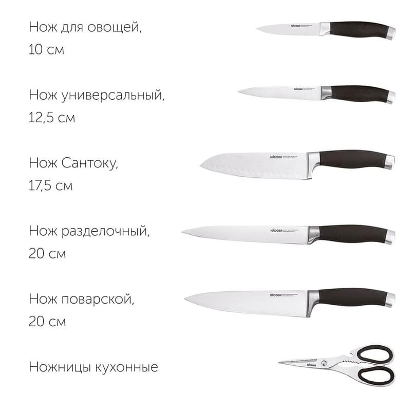 Набор из 5 кухонных ножей, ножниц и блока для ножей с ножеточкой Rut Nadoba 722716 - фото #2