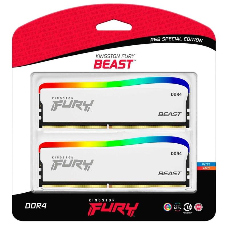 Оперативная память DDR4 DIMM 16GB(8GBx2)/3200MHz Kingston Fury Beast RGB White (KF432C16BWAK2/16) - фото #2