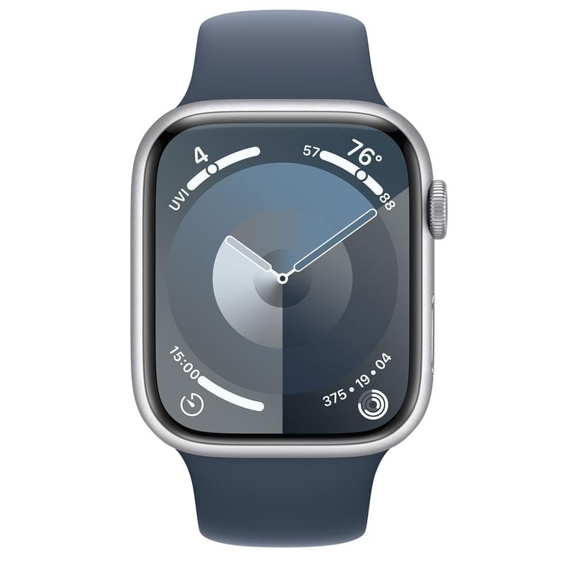 Смарт Часы Apple Watch Series 9, 45mm Silver Aluminium Case with Storm Blue Sport Band - M/L (MR9E3) - фото #1