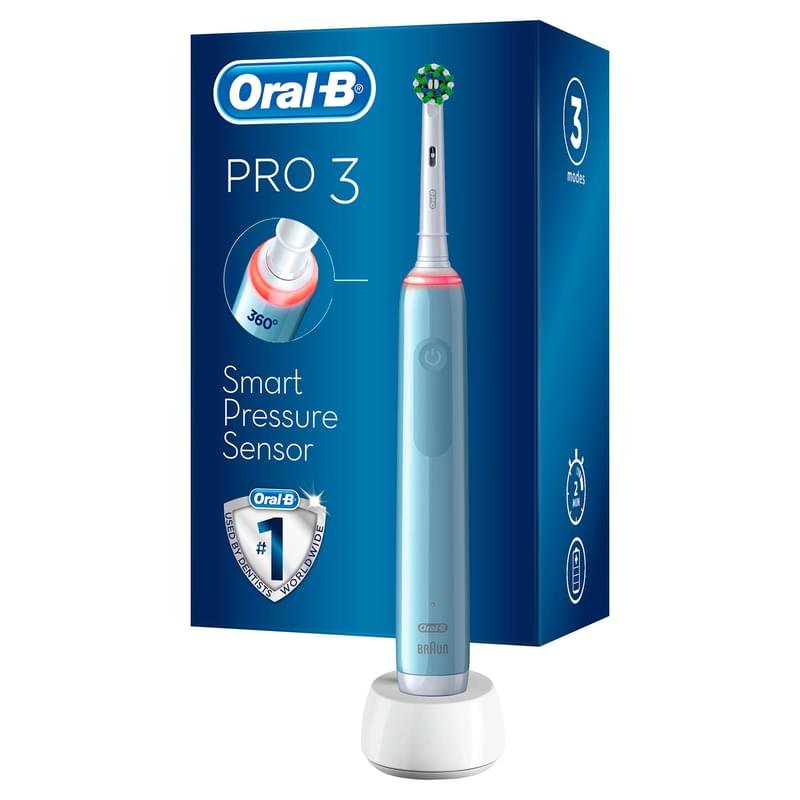 Электрическая зубная щётка Oral-B Pro 3 3000, с визуальным датчиком давления, голубая - фото #1