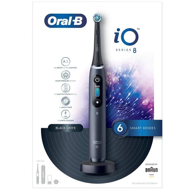 Электрическая зубная щётка Oral-B iO Series 8 Black Onyx, с инновационной магнитной технологией, цветной дисплей, премиальный дорожный футляр, Чёрная - фото #2