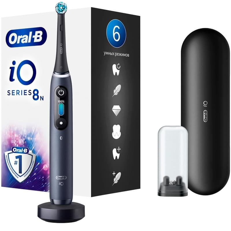Электрическая зубная щётка Oral-B iO Series 8 Black Onyx, с инновационной магнитной технологией, цветной дисплей, премиальный дорожный футляр, Чёрная - фото #0