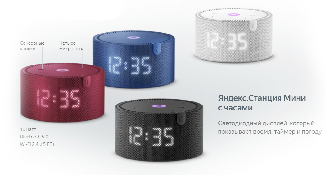 Умная колонка Яндекс Станция Мини Новая, с Часами, Красный Гранат (YNDX ...